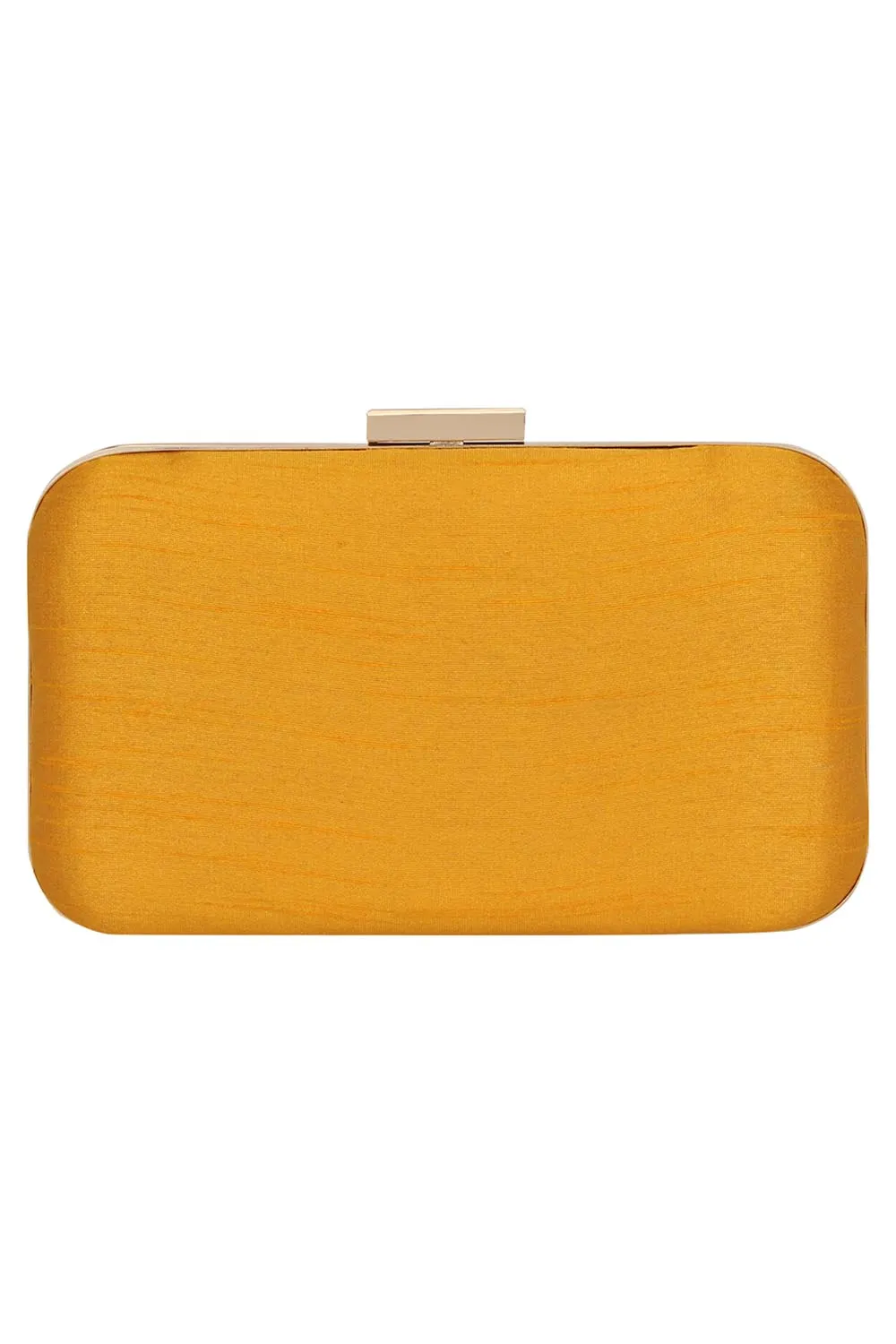 Adorn Embellished Faux Silk Clutch Yellow & Pearl Gold