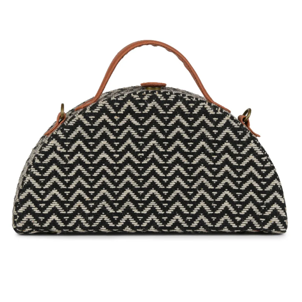 Black and White semi circle clutch Bag for ladies