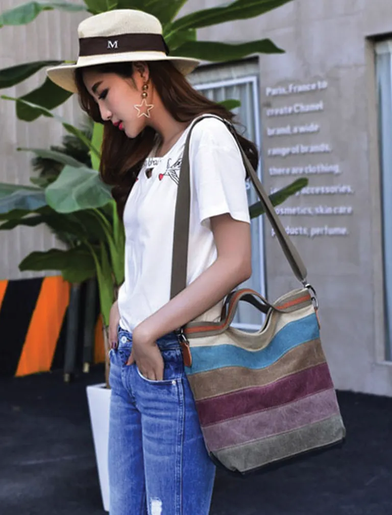 Canvas Striped Shoulder Bag