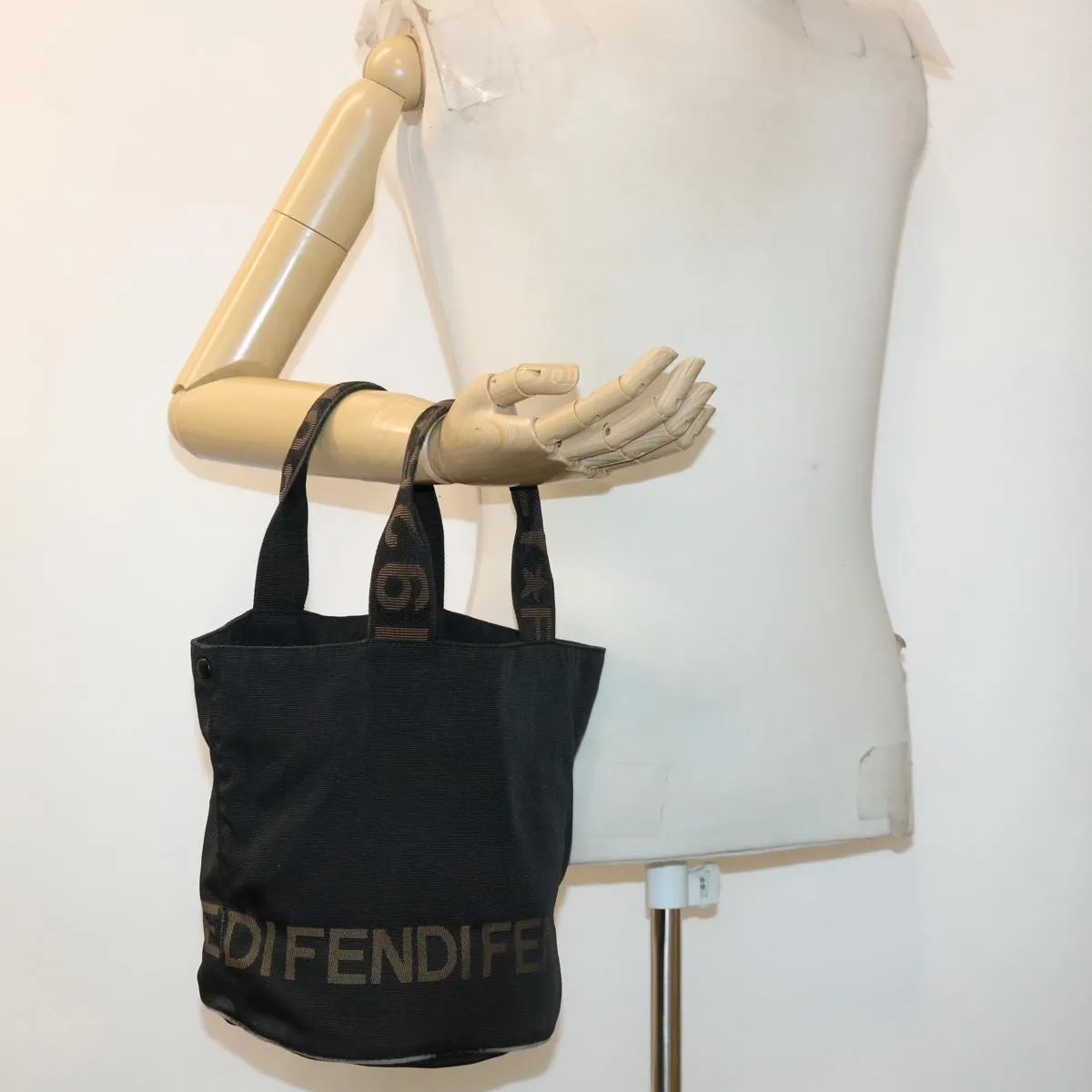 FENDI Hand Bag Nylon Black Brown  yb084