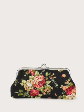 Floral Decor Kiss Lock Coin Purse Change Pouch Card Holder Coin Holder