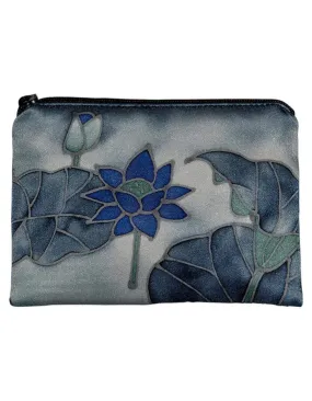 Hand-Painted Silk Change Purse - Blue Lotus