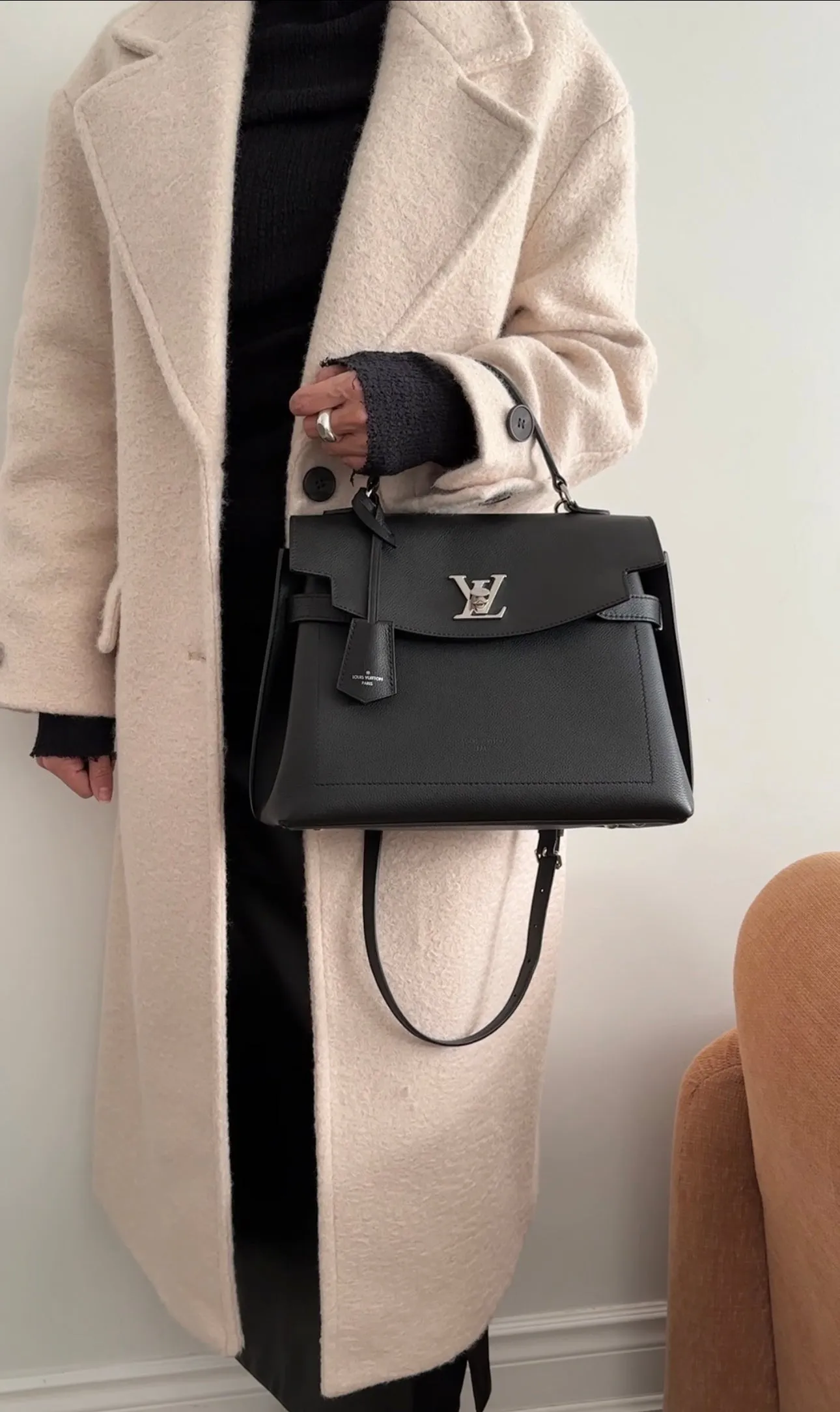 Louis Vuitton Black Grained Calfskin Leather Lockme Ever MM Two Way Top Handle Bag