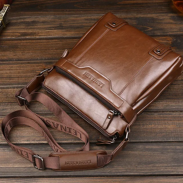 Men's Leather Briefcase Zipper Brown