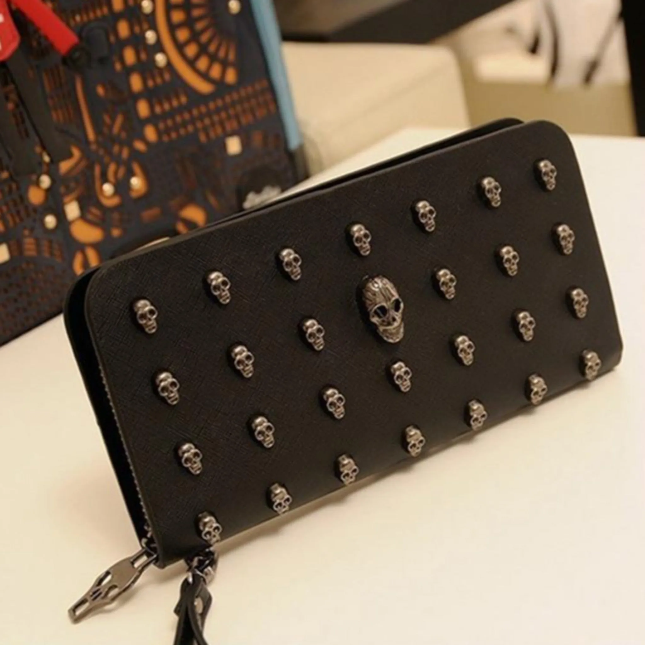 Metal Skull Studded Wallet