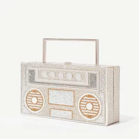 "T-BOO Color Diamonds Radio Evening Clutch Bag with Metal Handle: Shiny Rhinestone Purse and Handbags Designer"
