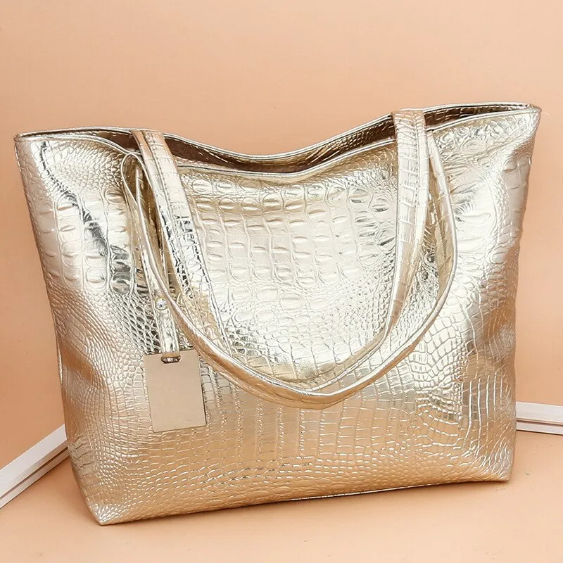 Shoulder Tote Handbag Large Capacity Work Bag Crocodile-Pattern