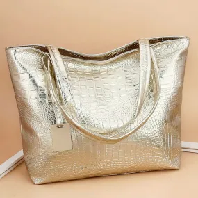 Shoulder Tote Handbag Large Capacity Work Bag Crocodile-Pattern