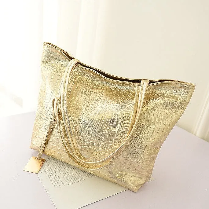 Shoulder Tote Handbag Large Capacity Work Bag Crocodile-Pattern
