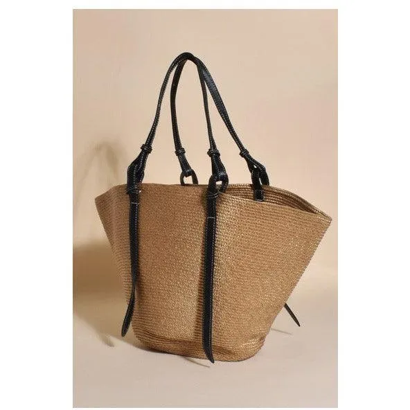 Tilly Stitched Weave Tote Bag Tan/Black
