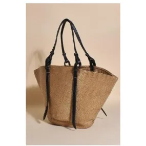 Tilly Stitched Weave Tote Bag Tan/Black